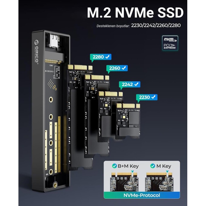 Orico USB3.1 Gen2 10Gbps M.2 NVMe SSD Disk Kutusu Alüminyum