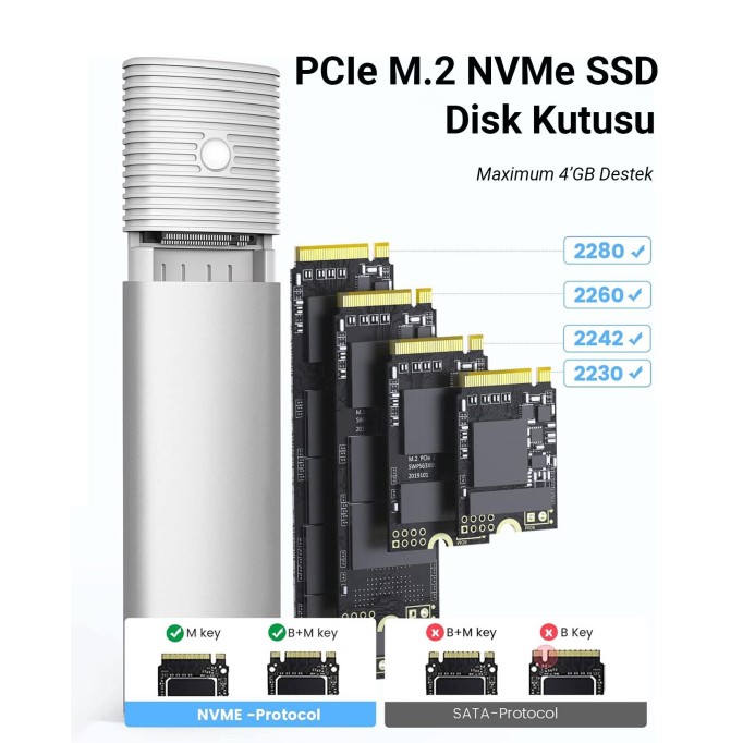Orico USB3.2 Gen2 10Gbps Type-C M.2 NVMe SSD Disk Kutusu Alüminyum Beyaz
