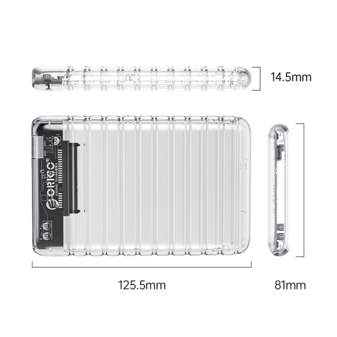 Orico USB3.2 Gen2 6Gbps Type-C 2.5” inch SATA SSD Hard Disk Kutusu Şeffaf