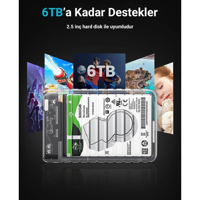 Orico USB3.2 Gen2 6Gbps Type-C 2.5” inch SATA SSD Hard Disk Kutusu Şeffaf