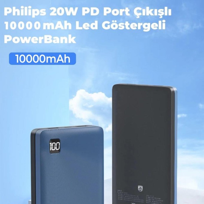 Philips 10000 mAh 22.5W USB ve Type-C PD Üç Çıkışlı Led Göstergeli Powerbank