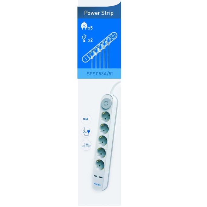 Philips 5'li 2 USB Çıkışlı Akım Korumalı Priz Philips 5li 2 USB Çıkışlı Akım Korumalı Priz