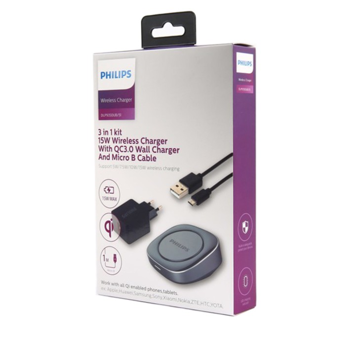Philips DLP9350UB 3'ü 1 Arada 15W QC 3.0 Kablosuz Şarj Cihazı Philips DLP9350UB 3'ü 1 Arada 15W QC 3.0 Kablosuz Şarj Cihazı