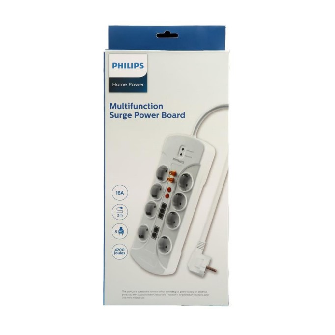 Philips SPS1063A 8'li 4200 Joule Akım Korumalı Priz Philips SPS1063A 8li 4200 Joule Akım Korumalı Priz