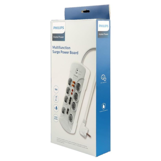Philips SPS1063A 8'li 4200 Joule Akım Korumalı Priz Philips SPS1063A 8li 4200 Joule Akım Korumalı Priz