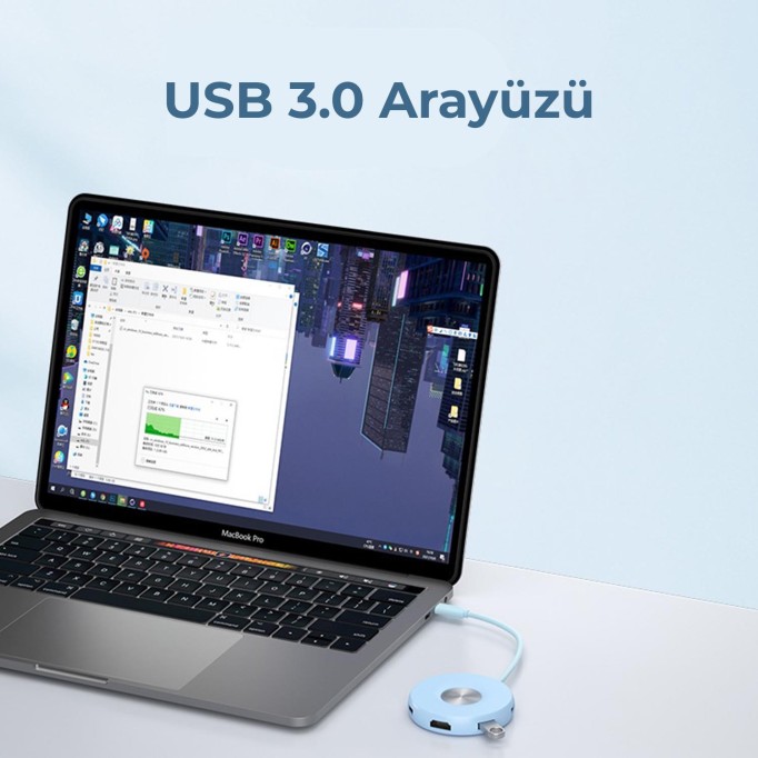 Philips SWR1670 Type-C to 3*USB 3.0 HDMI PD 3.0 Dönüştürücü Adaptör Mavi