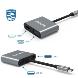 Philips Type-C HDMI VGA USB Dönüştürücü Adaptör Philips Type-C HDMI VGA USB Dönüştürücü Adaptör