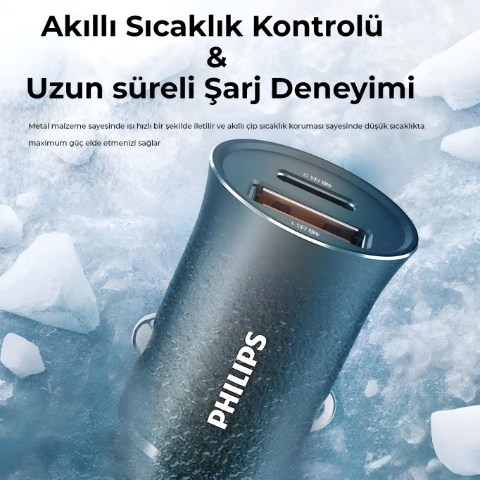 Philips USB Type-C PD 20W Çift Portlu Araç içi Mini Hızlı Şarj Cihazı