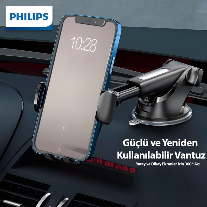 Philips Vantuzlu Uzayabilen Cam Torpido ve Havalandırma için Araç içi Telefon Tutucu Philips Vantuzlu Uzayabilen Cam Torpido ve Havalandırma için Araç içi Telefon Tutucu