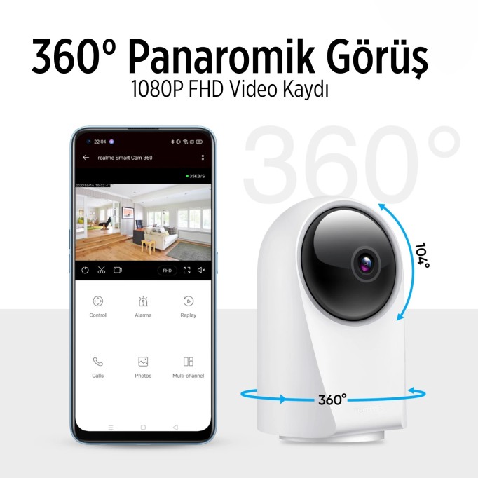 Realme 360° Full HD Wi-Fi IP Güvenlik Kamerası Kablosuz Gece Görüşlü İç Dış Mekan Kamera