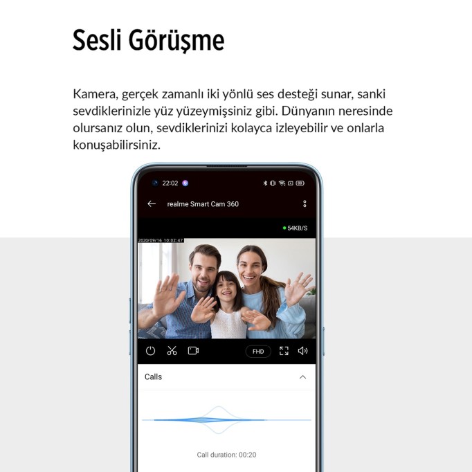 Realme 360° Full HD Wi-Fi IP Güvenlik Kamerası Kablosuz Gece Görüşlü İç Dış Mekan Kamera