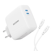 Ricomm 100W GaN 2 Portlu USB-C Şarj Aleti QC5.0 PD Type-C Hızlı Şarj Cihazı + 100W Şarj Kablosu