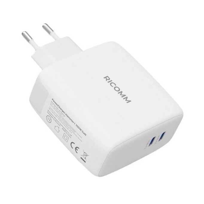 Ricomm 100W GaN 2 Portlu USB-C Şarj Aleti QC5.0 PD Type-C Hızlı Şarj Cihazı + 100W Şarj Kablosu