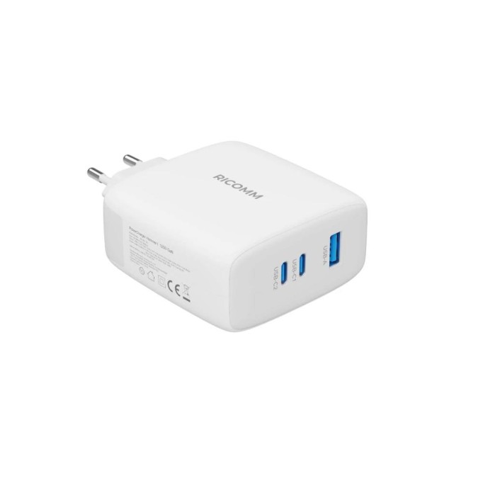 Ricomm 120W GaN 3 Portlu USB-C + USB-A QC3.0 PPS Hızlı Şarj Aleti + Type-C to Type-C 100W Şarj Kablosu