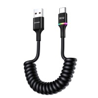 Rocoren 100W 7A Spiral RGB LED Işıklı Spiral Type-C Hızlı Şarj ve Data Kablosu 1.6 Metre