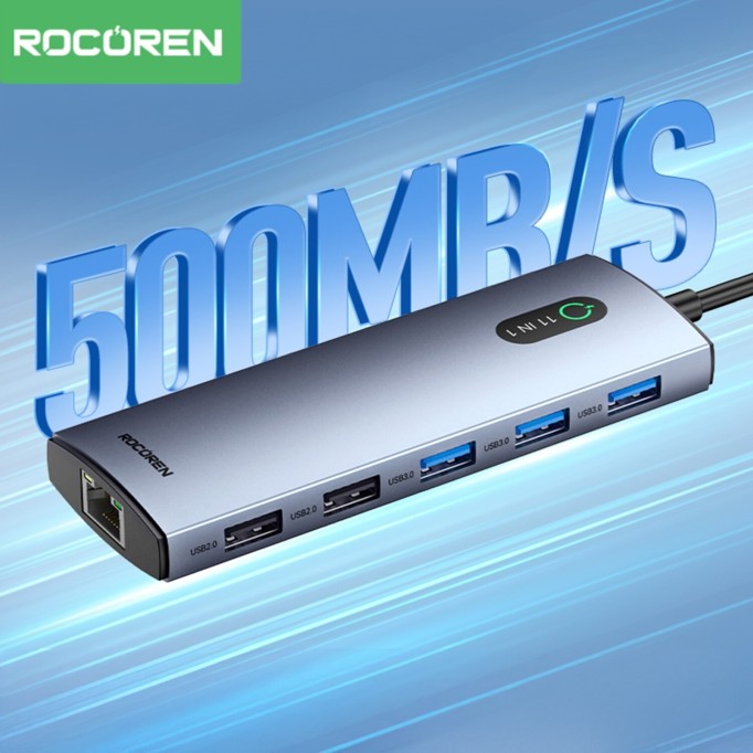 Rocoren 11 Portlu 4K 30Hz HDMI Gigabit Ethernet SD TF Kart Okuyuculu 3.5mm Jack USB Hub Çoklayıcı
