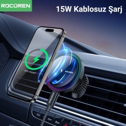 Rocoren 15W Kablosuz Şarj Destekli Magsafe Uyumlu RGB Işıklı Araç içi Telefon Tutucu Rocoren 15W Kablosuz Şarj Destekli Magsafe Uyumlu RGB Işıklı Araç içi Telefon Tutucu