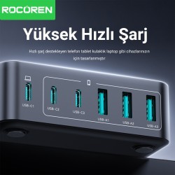Rocoren 160W 3*Type-C ve 3*USB-A 6 Portlu Şarj Cihazı Laptop Uyumlu GaN Masaüstü Şarj İstasyonu Rocoren 160W 3*Type-C ve 3*USB-A 6 Portlu Şarj Cihazı Laptop Uyumlu GaN Masaüstü Şarj İstasyonu