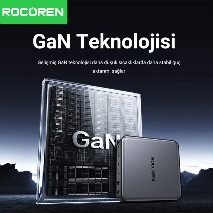 Rocoren 200W Gan 6 Portlu Şarj Cihazı 4*Type-C 2*USB-A Macbook iPhone Samsung Uyumlu Şarj İstasyonu