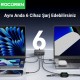 Rocoren 200W Gan 6 Portlu Şarj Cihazı 4*Type-C 2*USB-A Macbook iPhone Samsung Uyumlu Şarj İstasyonu