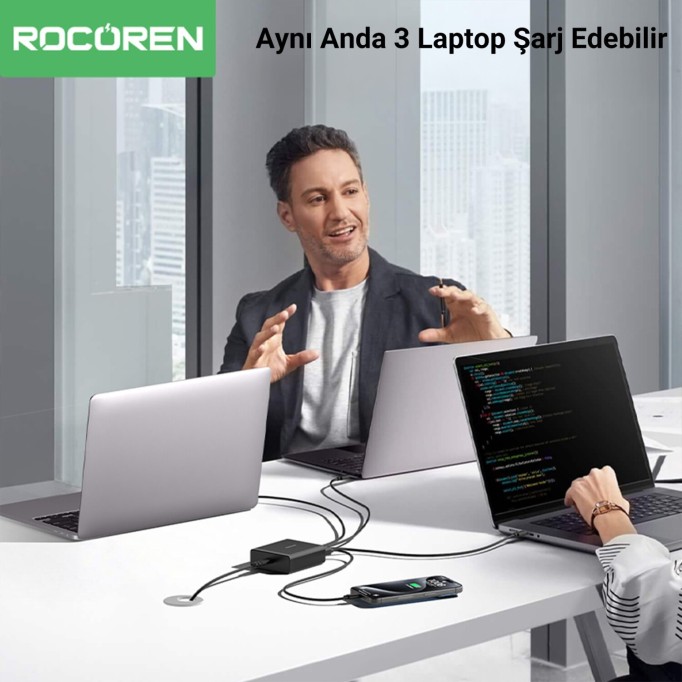 Rocoren 200W GaN 8 Portlu Şarj Cihazı 6*Type-C 2*USB-A Macbook iPhone Samsung Uyumlu Şarj İstasyonu