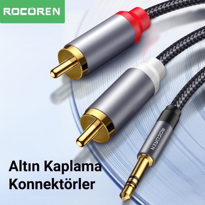 Rocoren 3.5mm AUX Jack to RCA Hi-Fi Ses Kablosu 5 Metre