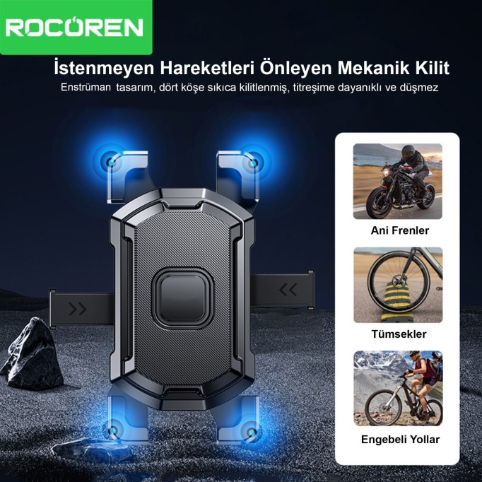 Rocoren 360° Ayarlanabilir Ayna Dibi Bağlantılı Motosiklet Telefon Tutucu