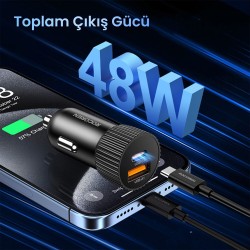 Rocoren 48W Çift Portlu USB Type-C ve USB-A Araç İçi Hızlı Şarj Cihazı Rocoren 48W Çift Portlu USB Type-C ve USB-A Araç İçi Hızlı Şarj Cihazı