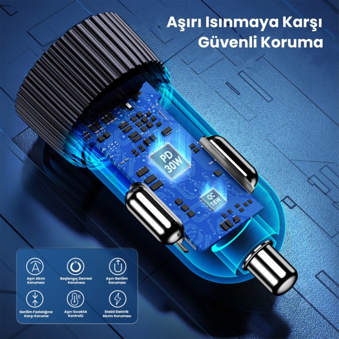 Rocoren 48W Çift Portlu USB Type-C ve USB-A Araç İçi Hızlı Şarj Cihazı