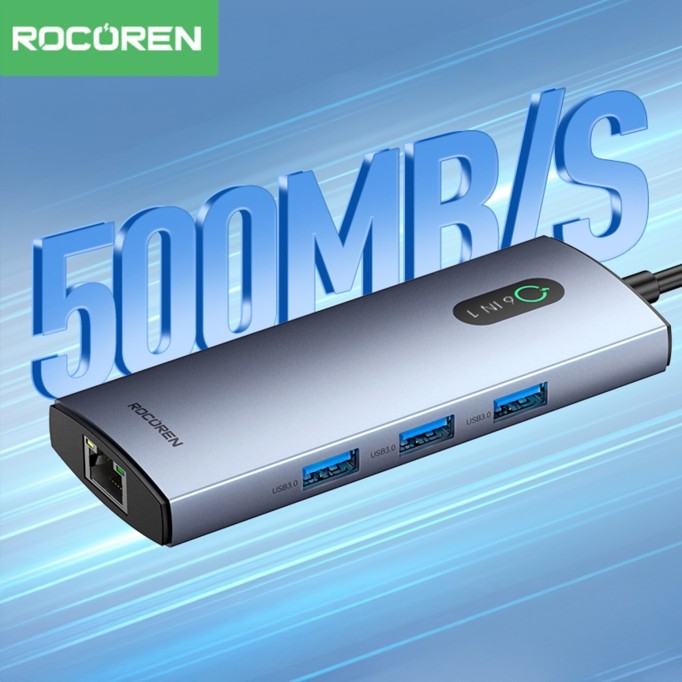 Rocoren 6 Portlu 4K 30Hz Gigabit Ethernet 3*USB3.0 PD 100W Destekli Hub Çoklayıcı