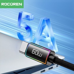 Rocoren 60W Type-C to Type-C RGB Aydınlatmalı Örgülü Şarj ve Data Kablosu 50 CM Rocoren 60W Type-C to Type-C RGB Aydınlatmalı Örgülü Şarj ve Data Kablosu 50 CM