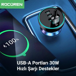 Rocoren 70W 4 Portlu 2*Type-C 2*USB-A LED Işıklı Araç içi Hızlı Şarj Cihazı Rocoren 70W 4 Portlu 2*Type-C 2*USB-A LED Işıklı Araç içi Hızlı Şarj Cihazı