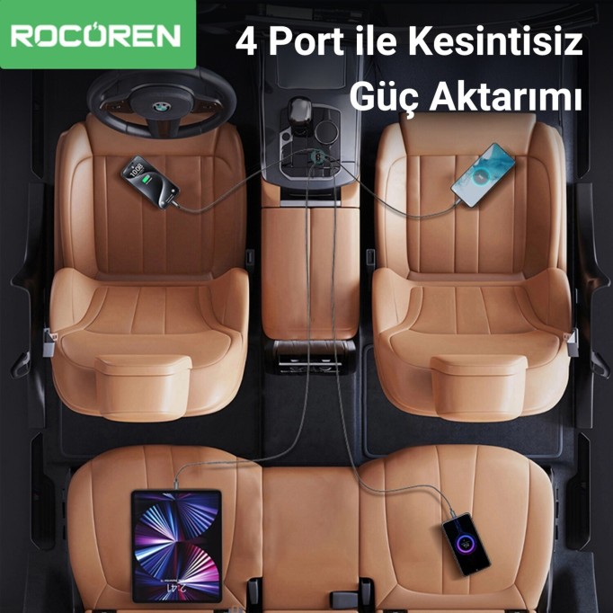 Rocoren 70W 4 Portlu 2*Type-C 2*USB-A LED Işıklı Araç içi Hızlı Şarj Cihazı