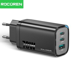 Rocoren 70W GaN Şarj Cihazı Type-C ve USB-A 3-Portlu Hızlı Şarj Aleti Rocoren 70W GaN Şarj Cihazı Type-C ve USB-A 3-Portlu Hızlı Şarj Aleti