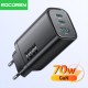 Rocoren 70W GaN Şarj Cihazı Type-C ve USB-A 3-Portlu Hızlı Şarj Aleti