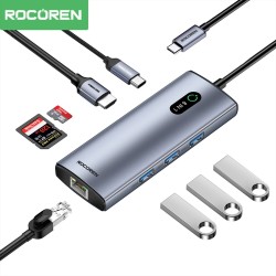 Rocoren 8 Portlu 4K 30Hz Gigabit Ethernet SD TF Kart Okuyuculu 3*USB3.0 PD 100W Destekli Hub Çoklayıcı Rocoren 8 Portlu 4K 30Hz Gigabit Ethernet SD TF Kart Okuyuculu 3*USB3.0 PD 100W Destekli Hub Çoklayıcı