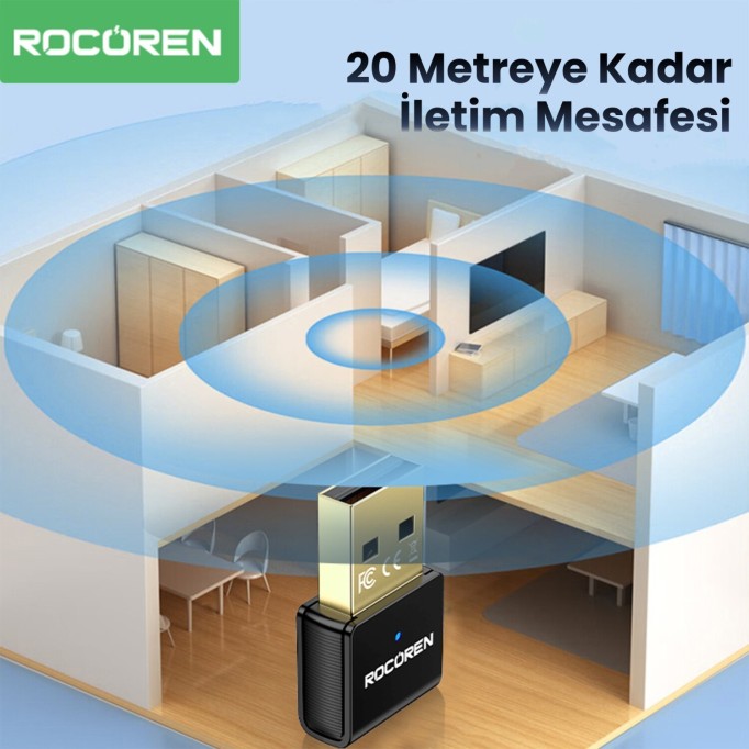 Rocoren Bluetooth 5.3 Mini Nano USB Dongle Adaptör