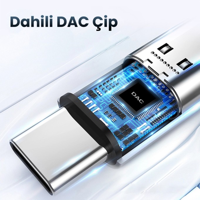 Rocoren DAC Çipli Type-C to 3.5mm Jack Aux Ses Dönüştürücü Çevirici Kablo Adaptör
