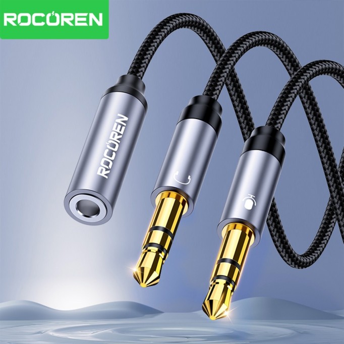 Rocoren Hi-Fi TRRS Mikrofon ve Kulaklık Ayırıcı 3.5mm Y Jack Kablo