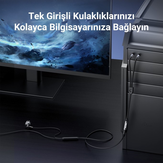 Rocoren Hi-Fi TRRS Mikrofon ve Kulaklık Ayırıcı 3.5mm Y Jack Kablo