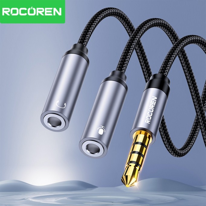Rocoren Hi-Fi TRRS Mikrofon ve Kulaklık Birleştirici 3.5mm Y Jack Kablo