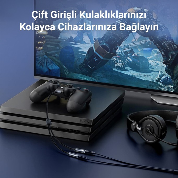 Rocoren Hi-Fi TRRS Mikrofon ve Kulaklık Birleştirici 3.5mm Y Jack Kablo