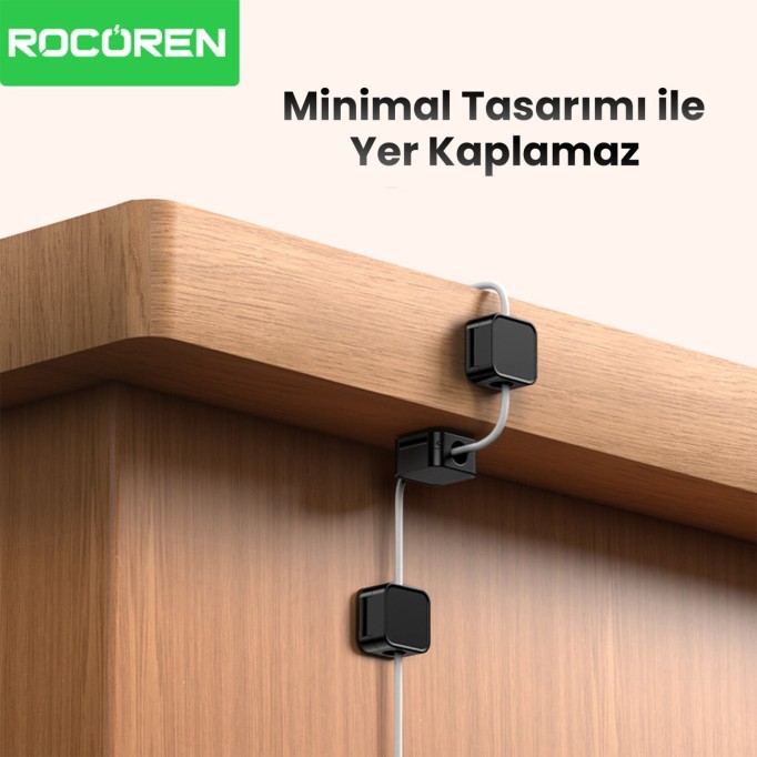 Rocoren Manyetik Kablo Düzenleyici ve Tutucu Klips Seti Siyah