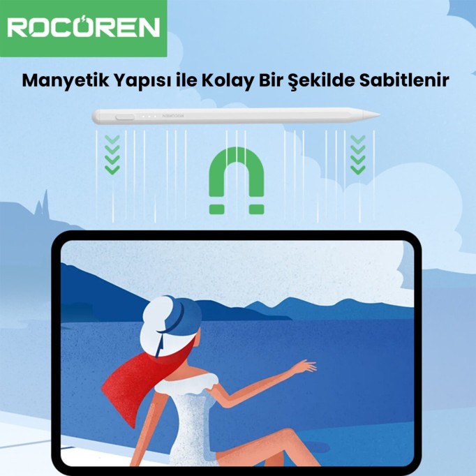 Rocoren Stylus iPad Uyumlu Avuç İçi Red Manyetik Eğime Duyarlı Yazı ve Çizim Kalemi