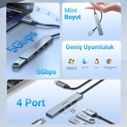 Rocoren Type-C 5Gbps 4 Portlu USB-A 3.0 Çoklayıcı Dönüştürücü Hub Rocoren Type-C 5Gbps 4 Portlu USB-A 3.0 Çoklayıcı Dönüştürücü Hub