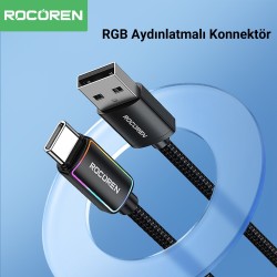 Rocoren Type-C to USB-A RGB Aydınlatmalı 3A Hızlı Şarj ve Data Kablosu 2 Metre Rocoren Type-C to USB-A RGB Aydınlatmalı 3A Hızlı Şarj ve Data Kablosu 2 Metre