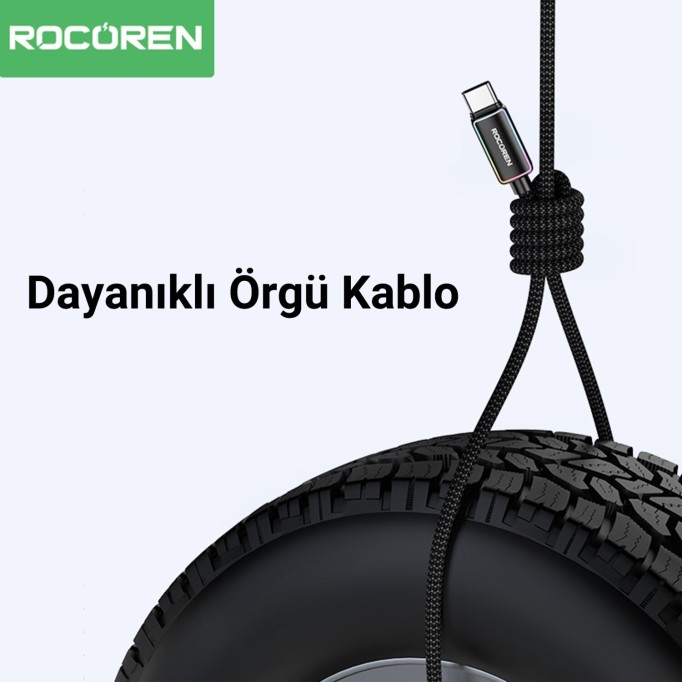 Rocoren Type-C to USB-A RGB Aydınlatmalı 3A Hızlı Şarj ve Data Kablosu 2 Metre