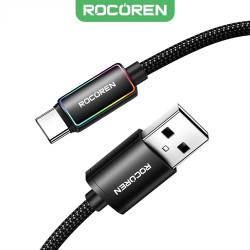 3 Metre Rocoren Type-C to USB-A RGB Aydınlatmalı 3A Hızlı Şarj ve Data Kablosu 3 Metre