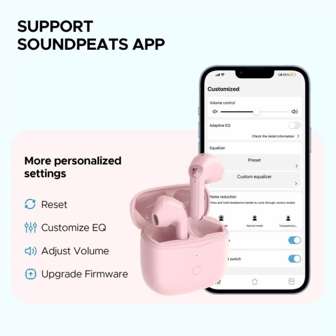 Soundpeats Air3 Bluetooth 5.2 TWS Kablosuz Kulak içi Kulaklık Pembe