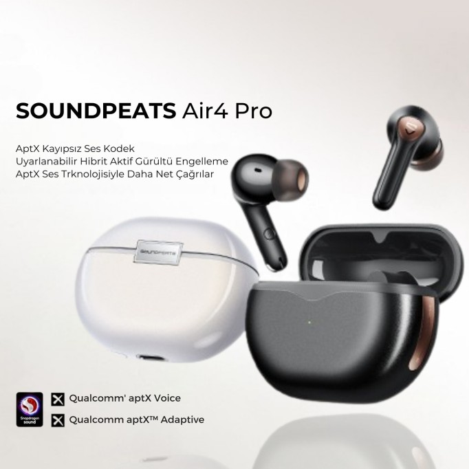 SoundPeats Air4 Pro ANC aptX TWS Kablosuz Bluetooth Kulaklık Siyah